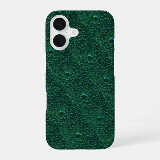 Wassertropfen auf grünem Metall iPhone 16 Hülle (Rückseite)