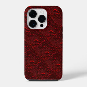 Wassertropfen auf karmesinrotem Metall iPhone 14 Pro Hülle