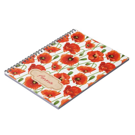 Wassertropfen auf niedlichen Mohnblumen Notizblock (Linke Seite)