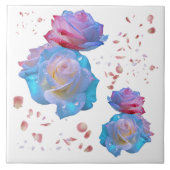 Wassertropfen auf rosa und blaue Rose auf Weiß | Fliese (Vorderseite)