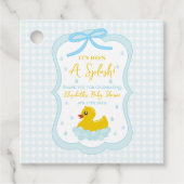 Wassertropfen Gingham-Junge-Baby-Party Danke Geschenkanhänger (Vorderseite)