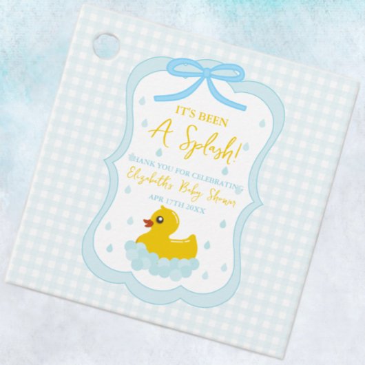 Wassertropfen Gingham-Junge-Baby-Party Danke Geschenkanhänger