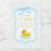 Wassertropfen Gingham-Junge-Baby-Party Danke Weinetikett (Einzelnes Label)