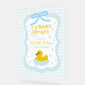 Wassertropfen Gingham-Junge-Baby-Party-Empfang Acrylschild (Winkel)
