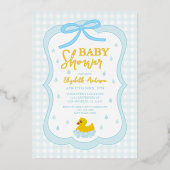 Wassertropfen Gingham-Junge-Baby-Party Folieneinladung (Vorderseite)