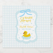 Wassertropfen Gingham-Junge-Baby-Party Schaumweinetikett (Einzelnes Label)