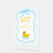 Wassertropfen Gingham-Junge-Baby-Party-Willkommen Acrylschild (Winkel)