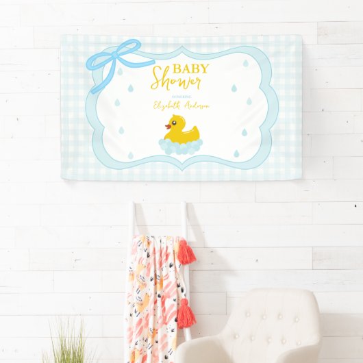 Wassertropfen Gingham-Junge-Baby-Party-Willkommen Banner (Insitu)