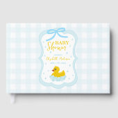 Wassertropfen Gingham-Jungen-Baby-Party Gästebuch (Vorderseite)