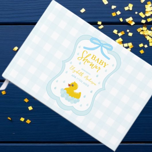 Wassertropfen Gingham-Jungen-Baby-Party Gästebuch