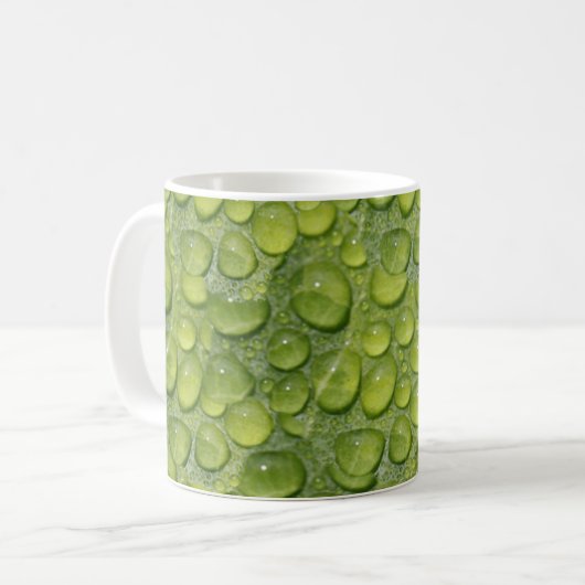 Wassertropfen Grünes Leaf Naturmuster Kaffeetasse (Vorderseite Links)