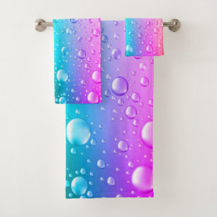 Wassertropfen Hot Pink & Aqua Blau Farbverlauf Badhandtuch Set