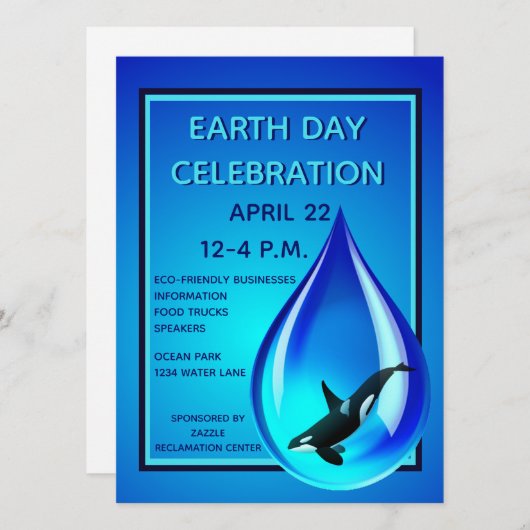 Wassertropfen und Orca Einladung (Vorne/Hinten)