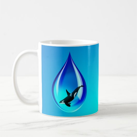 Wassertropfen und Orca Kaffeetasse (Links)