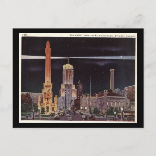 Wasserturm und Palmolive Gebäude, Chicago Vintag Postkarte (Vorderseite)
