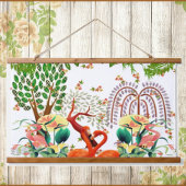 Wasservögel Flamingo Couple Tree of Life Spring Wandteppich Mit Holzrahmen