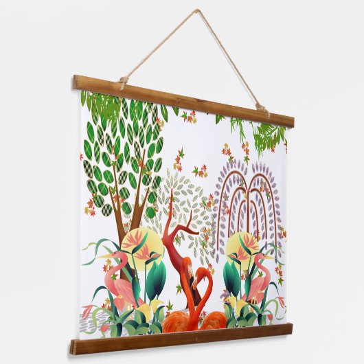 Wasservögel Flamingo Couple Tree of Life Spring Wandteppich Mit Holzrahmen (Gewinkelt)