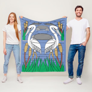Wasservögel Swan Couple Wassercolor Teichlandschaf Fleecedecke