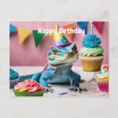 Wasserwache-Eidechse mit Geburtstagshut Postkarte (Vorderseite)