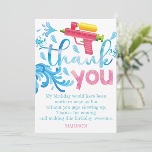 Wasserwaffe Foto Sommergeburtstag Party Dankeskarte (Stehend Vorderseite)