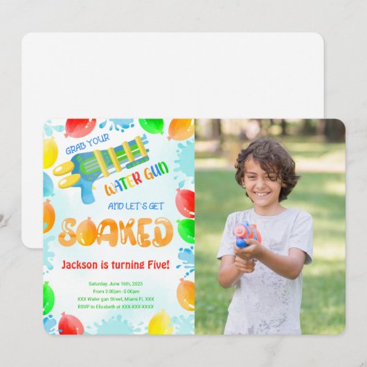 Wasserwaffe zum Geburtstag Foto Einladungen (Vorne/Hinten)