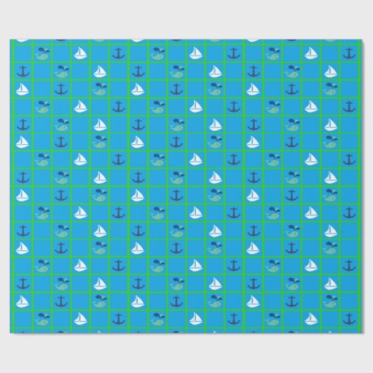 Wasserwal, Segelboot, Anchor Blue Green Geschenkpapier (Flach)