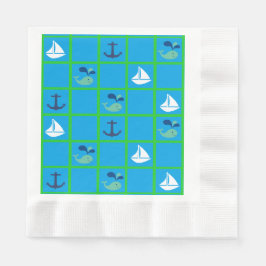 Wasserwal, Segelboot, Anchor Blue Green Napkin Serviette