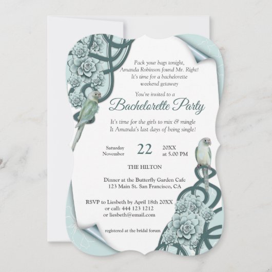 Wasserweise Sukkulente in Minzblau / Kieferngrün Einladung (Vorderseite)