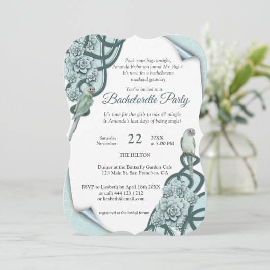 Wasserweise Sukkulente in Minzblau / Kieferngrün Einladung (Stehend Vorderseite)