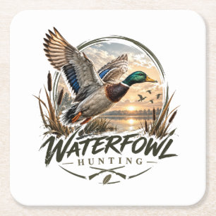 Wasserwildjagd-Logo, Stockenten-Emblem Rechteckiger Pappuntersetzer