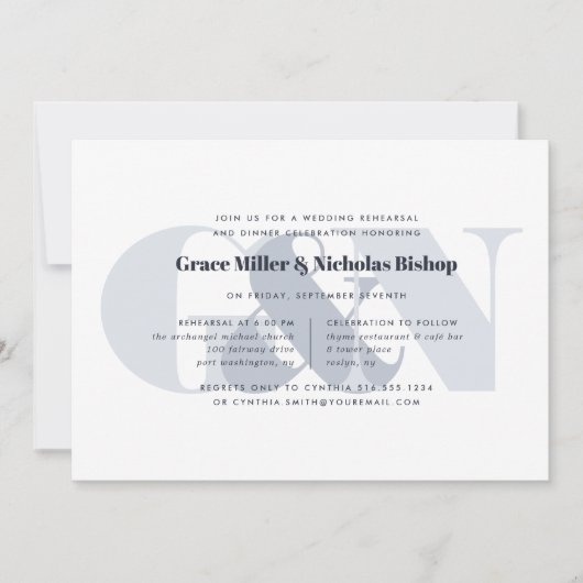 Wasserzeichen | Modernes Mongram Probe Dinner Einladung (Vorderseite)