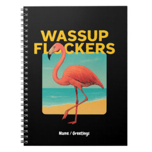 Wassup Flockers Funny Flamingo Retro Beach Zitat Notizblock