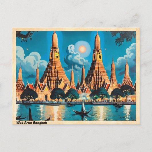Wat Arun Bangkok Vintage Travel Postkarte (Vorderseite)