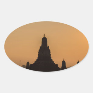 Wat Arun Tempel Silhouette Thailand Bangkok bei So Ovaler Aufkleber