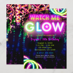 WATCH ME GLOW Neon-Geburtstagsfeier Einladung