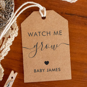 Watch Me Grow, Pflanze Baby Shower Tag, Kraft Geschenkanhänger