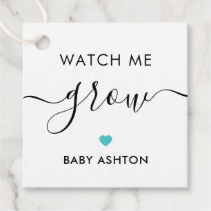 Watch Me Grow, Pflanze Baby Shower Tag, Türkis Geschenkanhänger