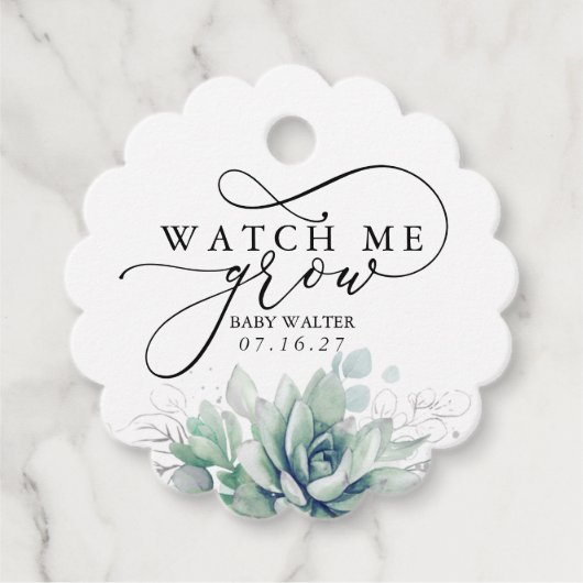 Watch Me Grow - Succulents Greenery Baby Shower Fa Geschenkanhänger (Vorderseite)
