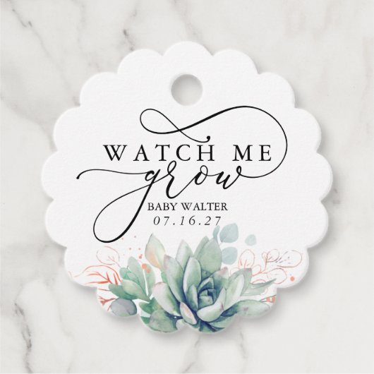 Watch Me Grow - Succulents Greenery Baby Shower Fa Geschenkanhänger (Vorderseite)