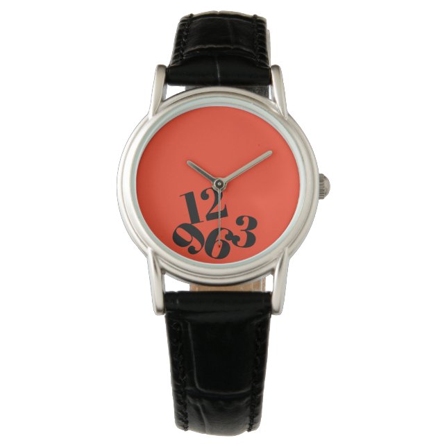 Watch - Orange Background Large Numbers Fallen Armbanduhr (Vorderseite)
