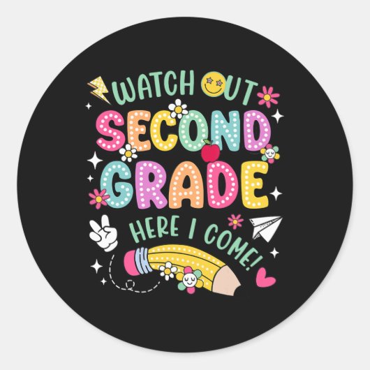 Watch Out 2nd Second Grade Here I Come Back To Sch Runder Aufkleber (Vorderseite)