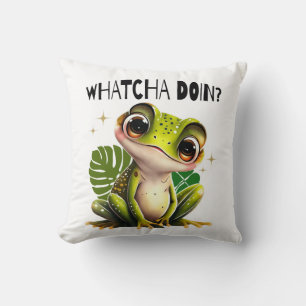 Watcha macht? Funny Curious Frog Kissen