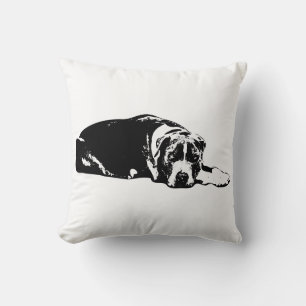 Watchful Pitbull Mix Schwarz-Weiß Throw Kissen