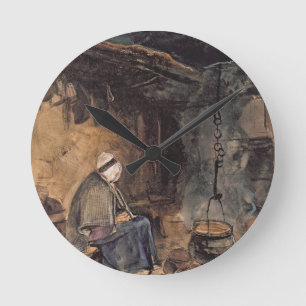 Watching the pot boil - a cottage interior runde wanduhr