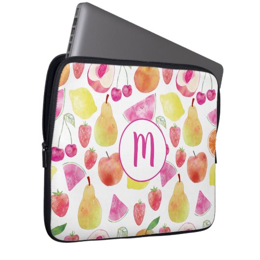 Watecolor Fruit Monogram Laptopschutzhülle (Vorne Rechts)