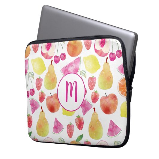 Watecolor Fruit Monogram Laptopschutzhülle (Vorderseite Links)