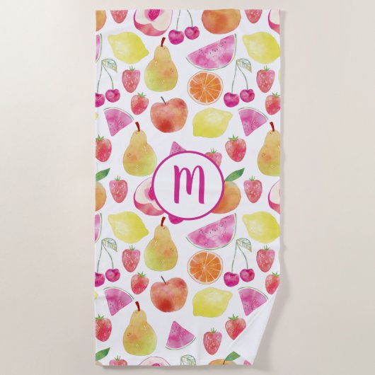 Watecolor Fruit Monogram Strandtuch (Vorderseite)