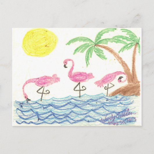 Watende Flamingos Postkarte (Vorderseite)