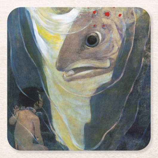 Water Baby and Fish, Jessie Willcox Smith Rechteckiger Pappuntersetzer (Vorderseite)