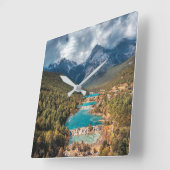Water Blue Moon | Lake, China Quadratische Wanduhr (Winkel)